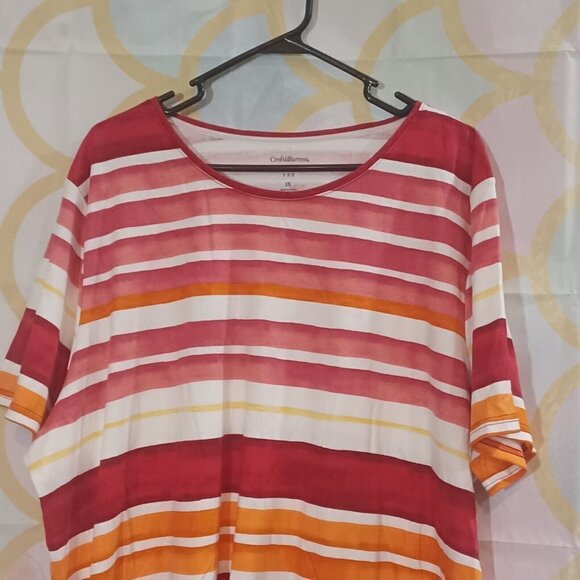 Croft & Barrow Classic Tee Women's 3X Red White Stripe 100% Cotton Crewneck NWT - Picture 3 of 9
